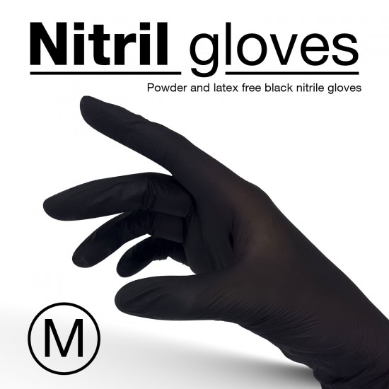 Nitrile gloves, black colour, disposable - Size M - 10 pcs/pack